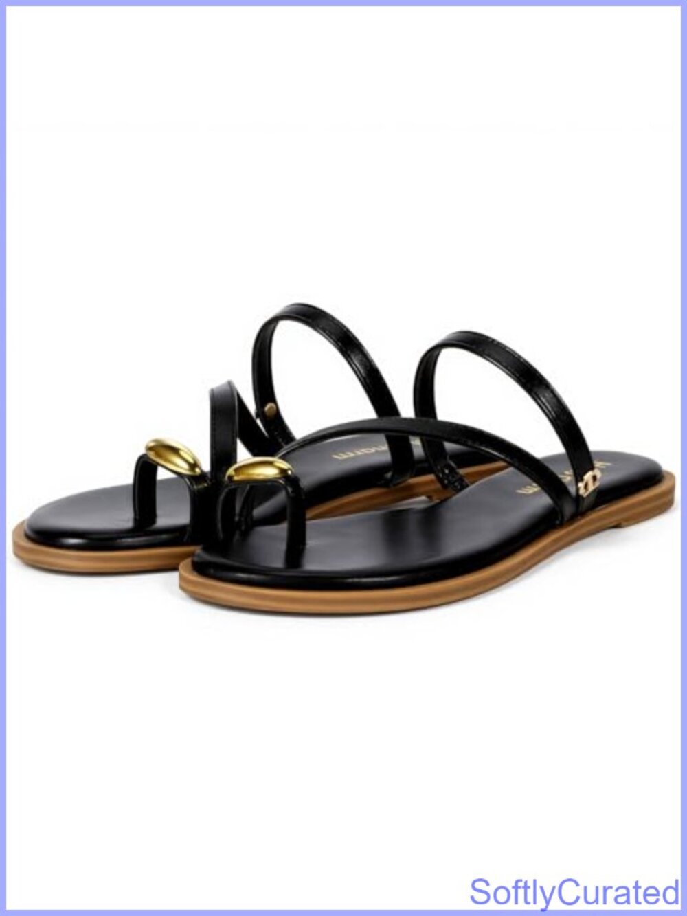 Women's PU Toe Ring Slip On Flat Sandals Open Toe Slide Beach Shoes